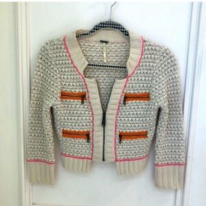 Free People Cream and Pink Cropped Cardigan Sweater